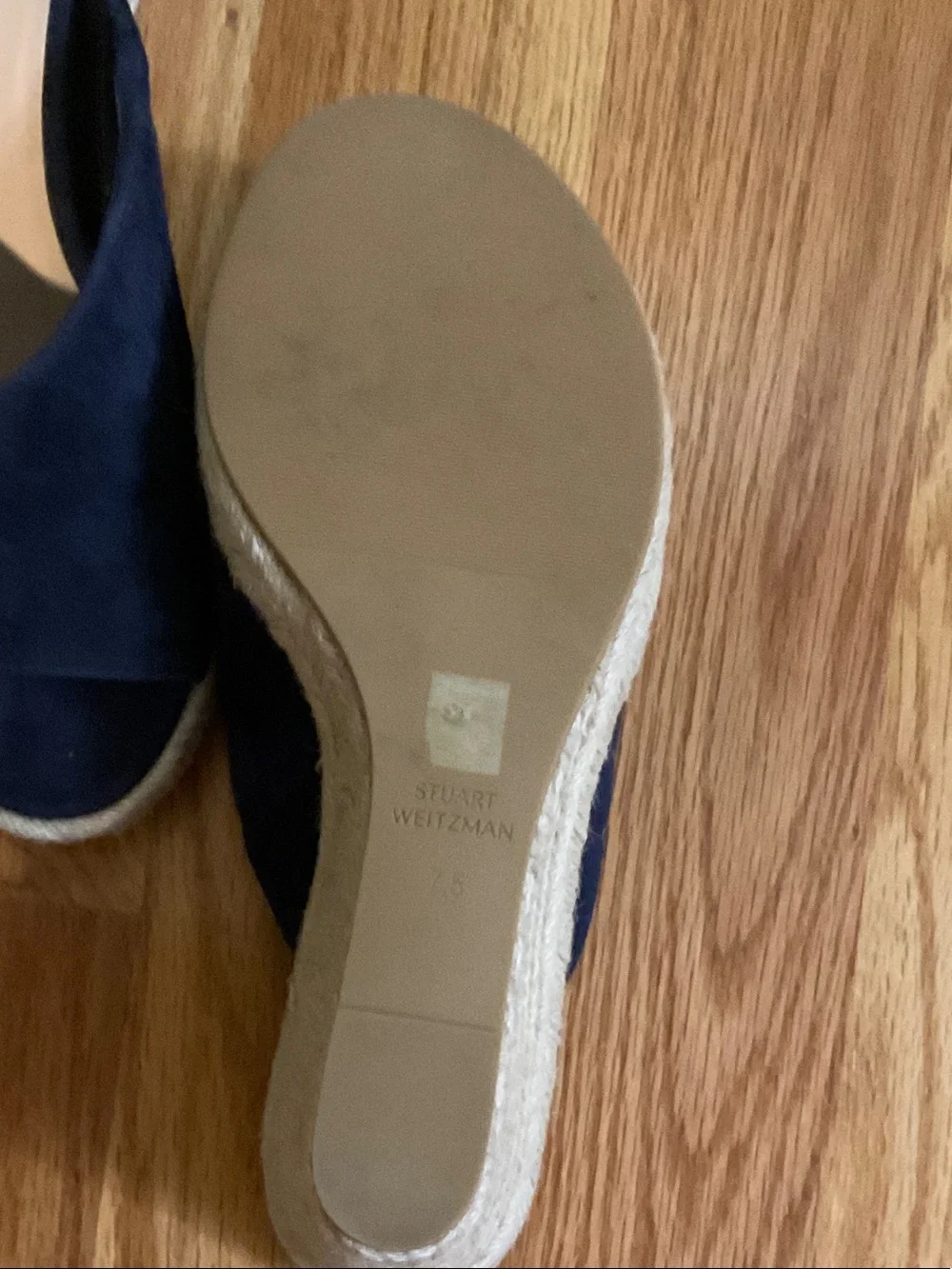Stuart Weitzman Navy Suede Open-Toe Espadrille Mules